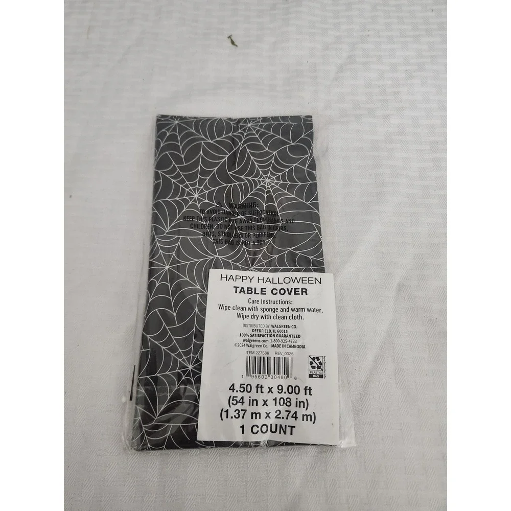 Walgreens Halloween Spider Web Table Cover Black White 54 x 108 Rectangular